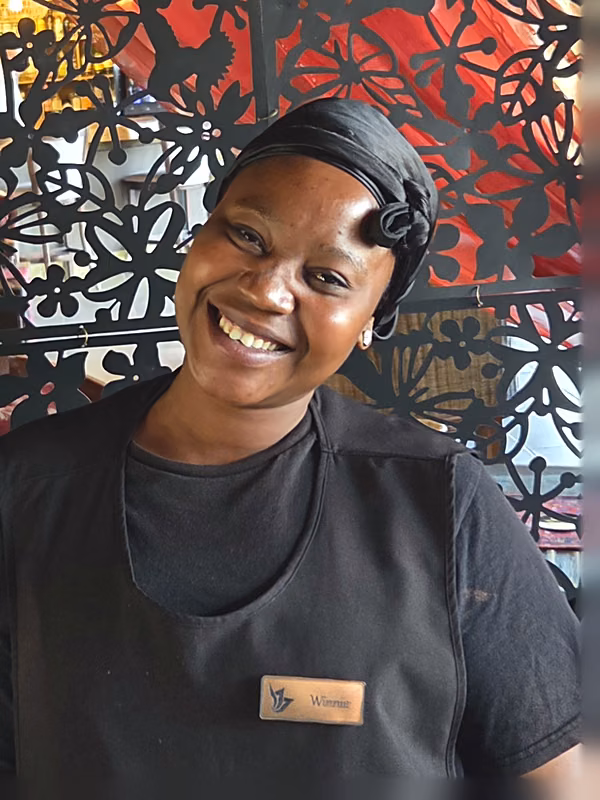 Winnie from housekeeping, in the restaurant